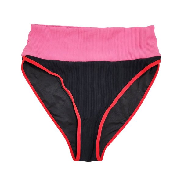 Womens Colorblock Bikini Set Size L  Black & Pink Swimsuit Adjustable - Picture 5 of 5